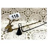 2 VINTAGE CANDLE SNUFERS, BRASS DEER HEAD