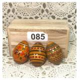 3 VINTAGE PYSANKY UKRAINIAN PAINTED WOODEN EGGS
