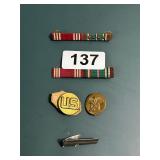 WWII MILITARY BARS, PINS, AND CAN OPENER