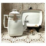 VTG AUSTRIA TRIMMED IN GOLD TEA POT AND TRAY