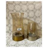 PAIR OF GLASS VESSELS, AMBER GLASS DECOR