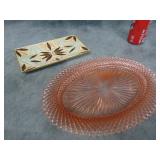Pink Depression Glass Plate and Tiled Dish