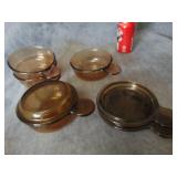 4 Corning Visions Bowls & 3 Lids