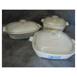 Three VTG Corning Casserole Dishes