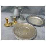 VTG Pewter Cups and Pot, Silverplate Trays, Brass