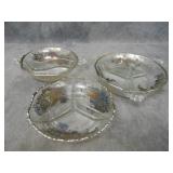 3 Divided Serving Dishes w/Sterling Silver