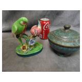 VTG Bird Figurine and Brass Lidded Bowl