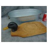 Metal Pan, Duck Cutting Board and Waist Tool Belt