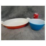 VTG Pyrex Bowl, VG, and Porcelain Cast Iron Pan