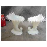 Two VTG Fenton Siver Crest Cornucopia Vases