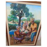 VTG Haitian Folk Art Oil Painting by G Jordan