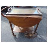 Antique Wood Trea Cart w/Drop Down Leaves and Tray
