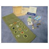 VTG Girl Scout Sash, Badges, and Pins