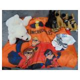 Incredibles Sleeping Bag and Stuffed Animals