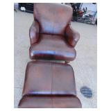 Brown Leather Chair and Footstool, VG condition