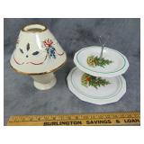 Ceramic Christmas Candle Lamp & Tiered Tidbit Tray