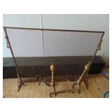 Vtg Fireplace Screen and Andirons