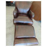 Brown Leather Chair and Footstool, VG condition