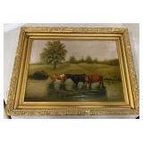 Vintage Oil Painting of Cows