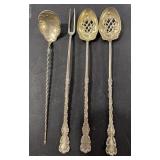 Three Sterling Stir Spoons and Cock Tail Fork