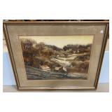 Signed James Josey Farm Town Watercolor