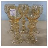 Five Amber Art Glass Goblets
