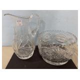 Large Crystal Pitcher and Serving Bowl