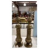 Antiqued Style Gold Painted Plaster Lamps