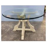 Modern Wood Pedestal Base Glass Table