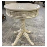 Wicker Style Pedestal Round Top Side Table