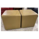 Pair of Beige Vinyl Ottomans