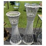 Two White Wicker Plant Stand
