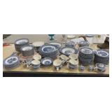 Currier & Ives "The Old Grist Mill" Blue and Whi