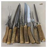 3 Pair of German Antler Handled Carving Sets