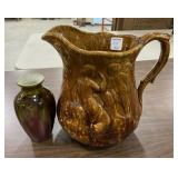 Majolica Style Pitcher and Stoneware Pitcher