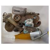 Box Lot of Rustic Grinders and Hanging Light Fixtu