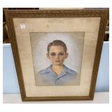 Signed Boy Pastel Portrait