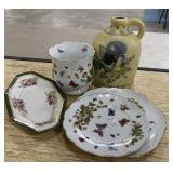 Porcelain Plates, Dish, and Pottery Jug