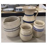 Four Blue Label Stoneware Pottery
