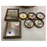 Five Faux Pressed Butterflies and Two Small Landsc