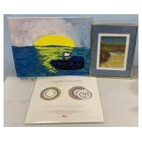 Small Sailboat Painting, Footprint Print, and Plac