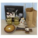 Our House Picture Frame, Wood Cross, Ceramic Figur