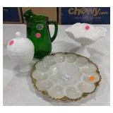 Anchor Glass Pitcher, Milk Glass Egg Tray, Milk Gl