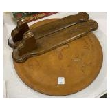 Two Wooden Serving Platters and Pair of Wood Candl