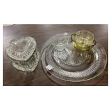 Pressed Glass Charger, Heart Bow, Crimped Rim Bowl