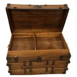 Antique Flat Top Streamer Storage Trunk