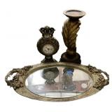 Vanity Tray, Candle, Clock