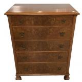 1930s English Burl Walnut Chest of Drawers 43"h.,