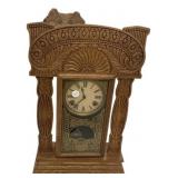 Victorian Pressed Oak Mantle Clock 23"h., 14"w