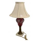 Ruby red glass cut to clear lamp
